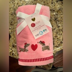 Set of 2 Pink Valentine’s Hand Towels with  dachshund Dog Embroidery